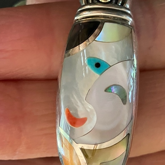 Eric Grossbardt 18K Sterling Kick Cuff Picasso Style Inlay Bangle Bracelet - Picture 9 of 11